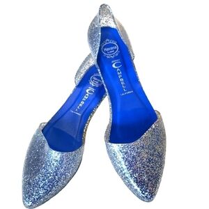 Jeffrey Campbell Jelly Love White Glitter D’Orsay Flats Shoes, Size 8